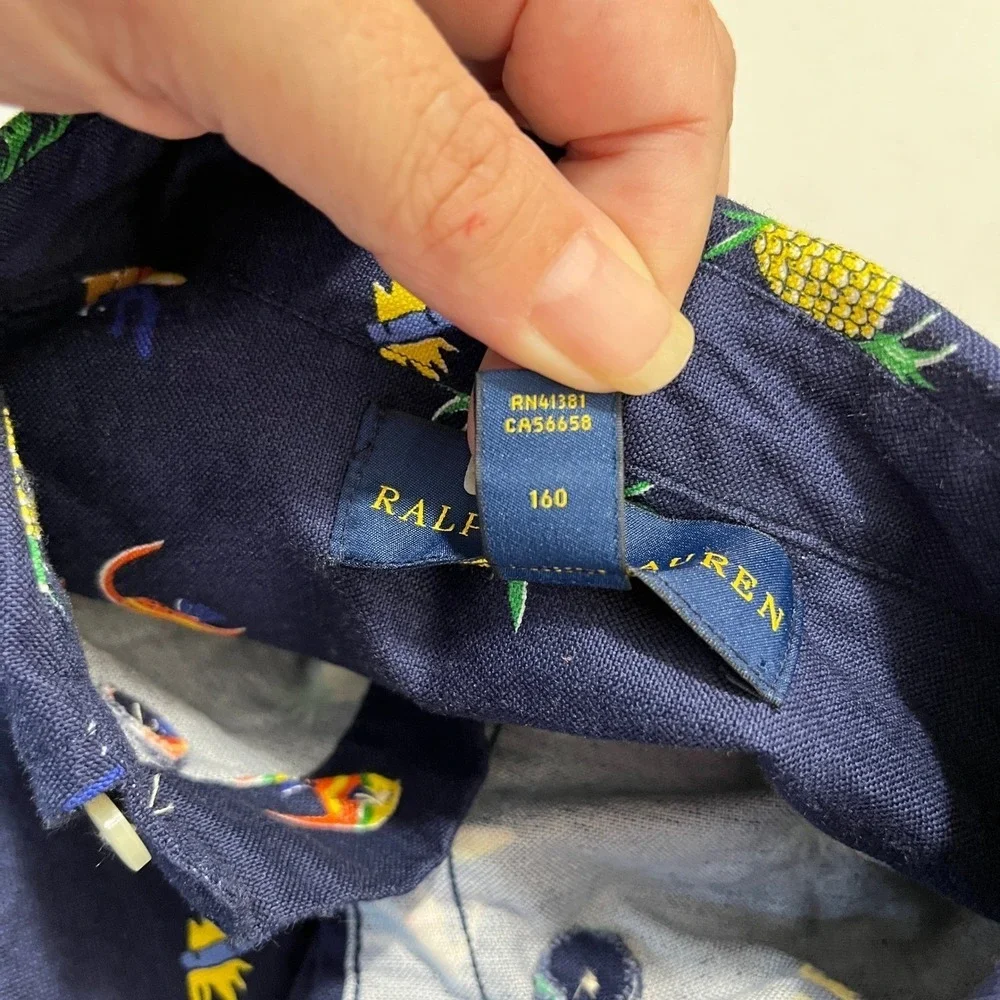 Ralph Lauren Shirt Kids Size L(14-16) Surf Palm Pineapple Fish‎ Hawaiian Travel